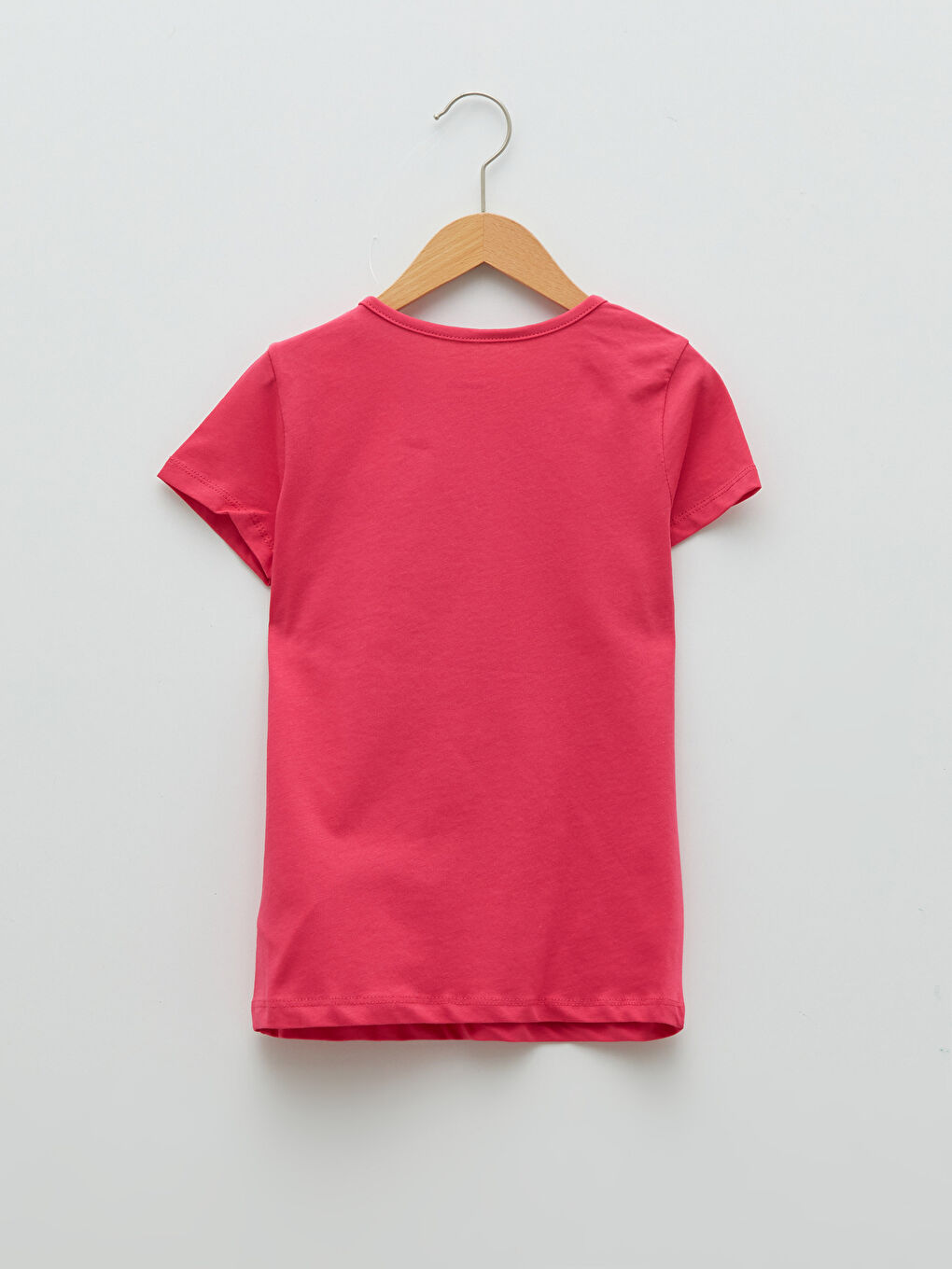 Fuşya Bisiklet Yaka Baskılı Kısa Kollu Pamuklu Kız Çocuk Tişört-1