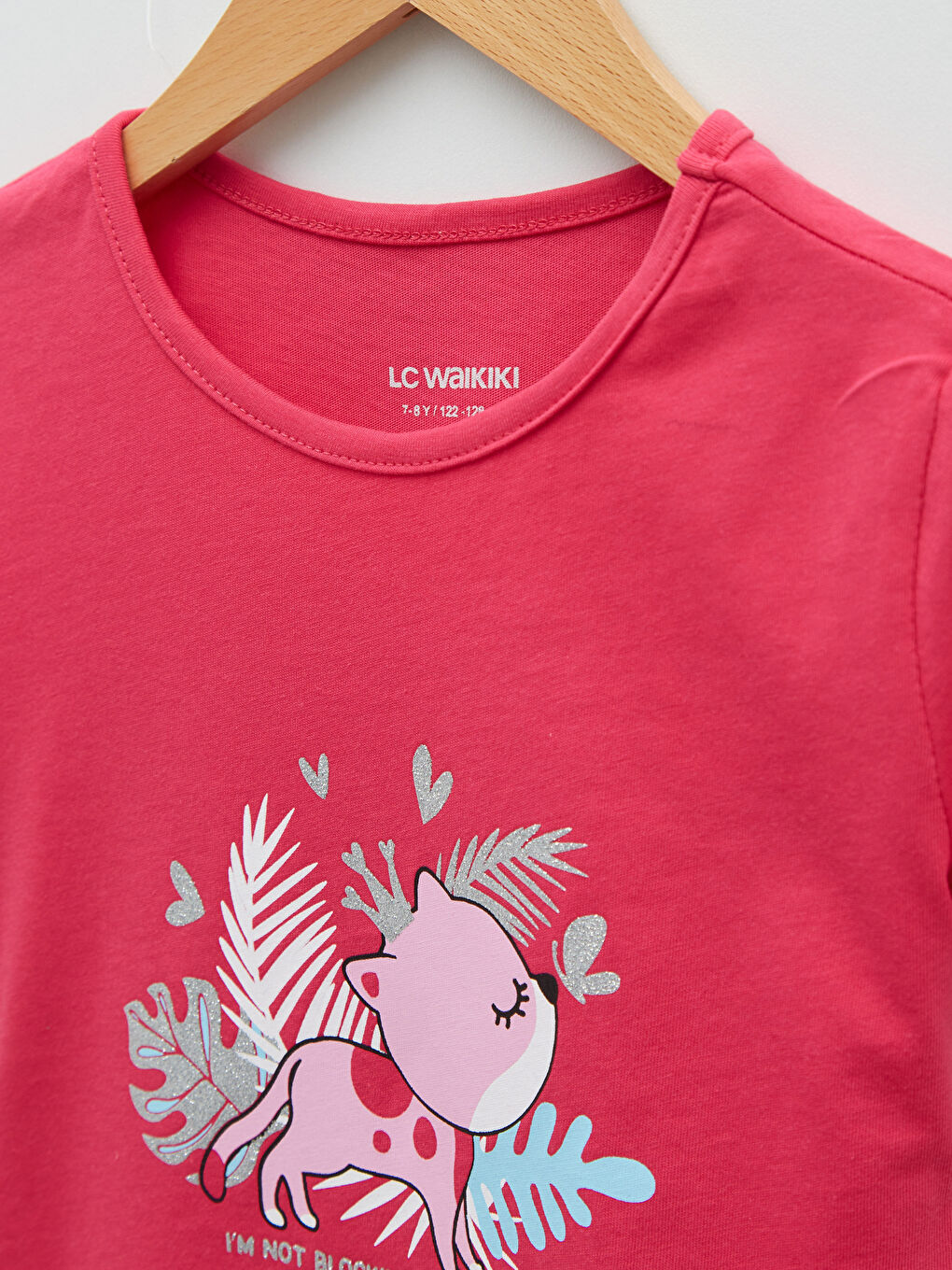 Fuşya Bisiklet Yaka Baskılı Kısa Kollu Pamuklu Kız Çocuk Tişört-2