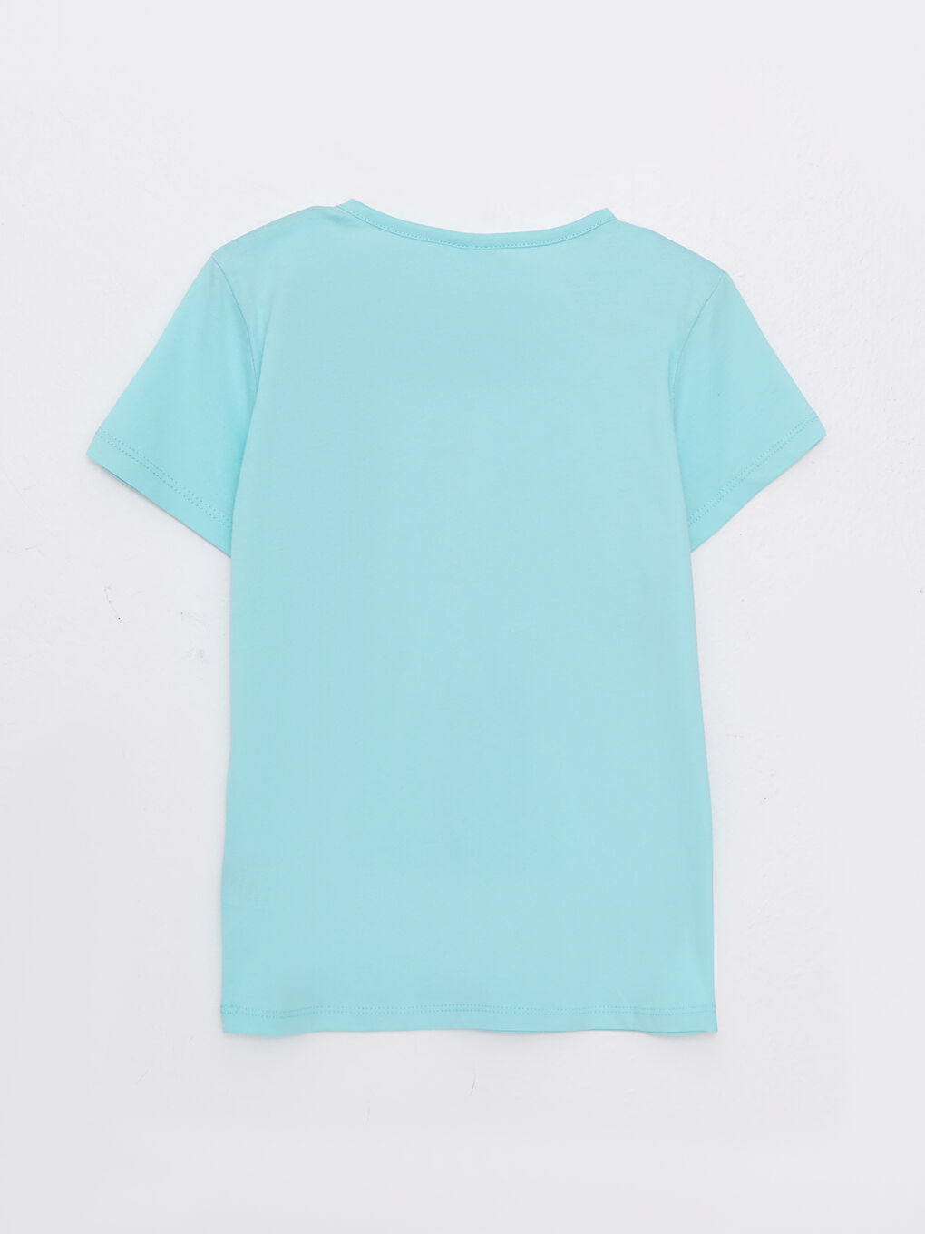 Turkuaz Bisiklet Yaka Baskılı Kısa Kollu Pamuklu Kız Çocuk Tişört-1