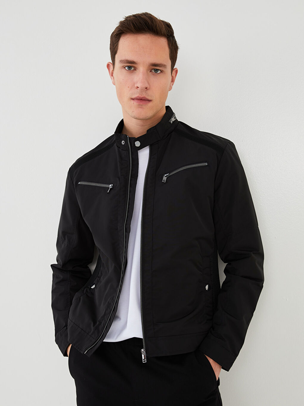 Slim Fit Biker Collar Thin Men's Coat
