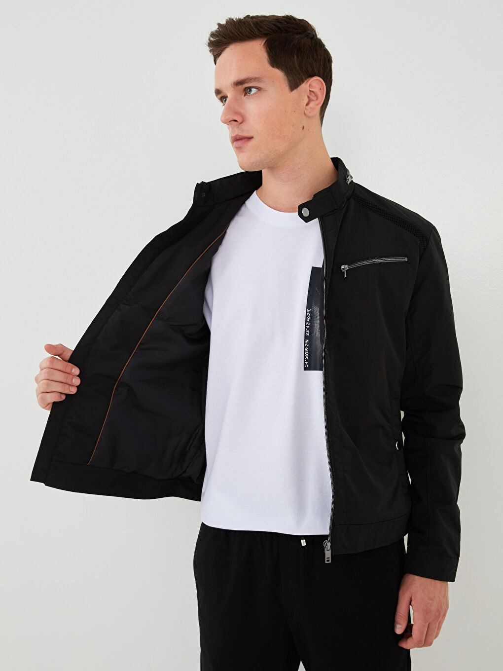 Slim Fit Biker Collar Thin Men's Coat-1