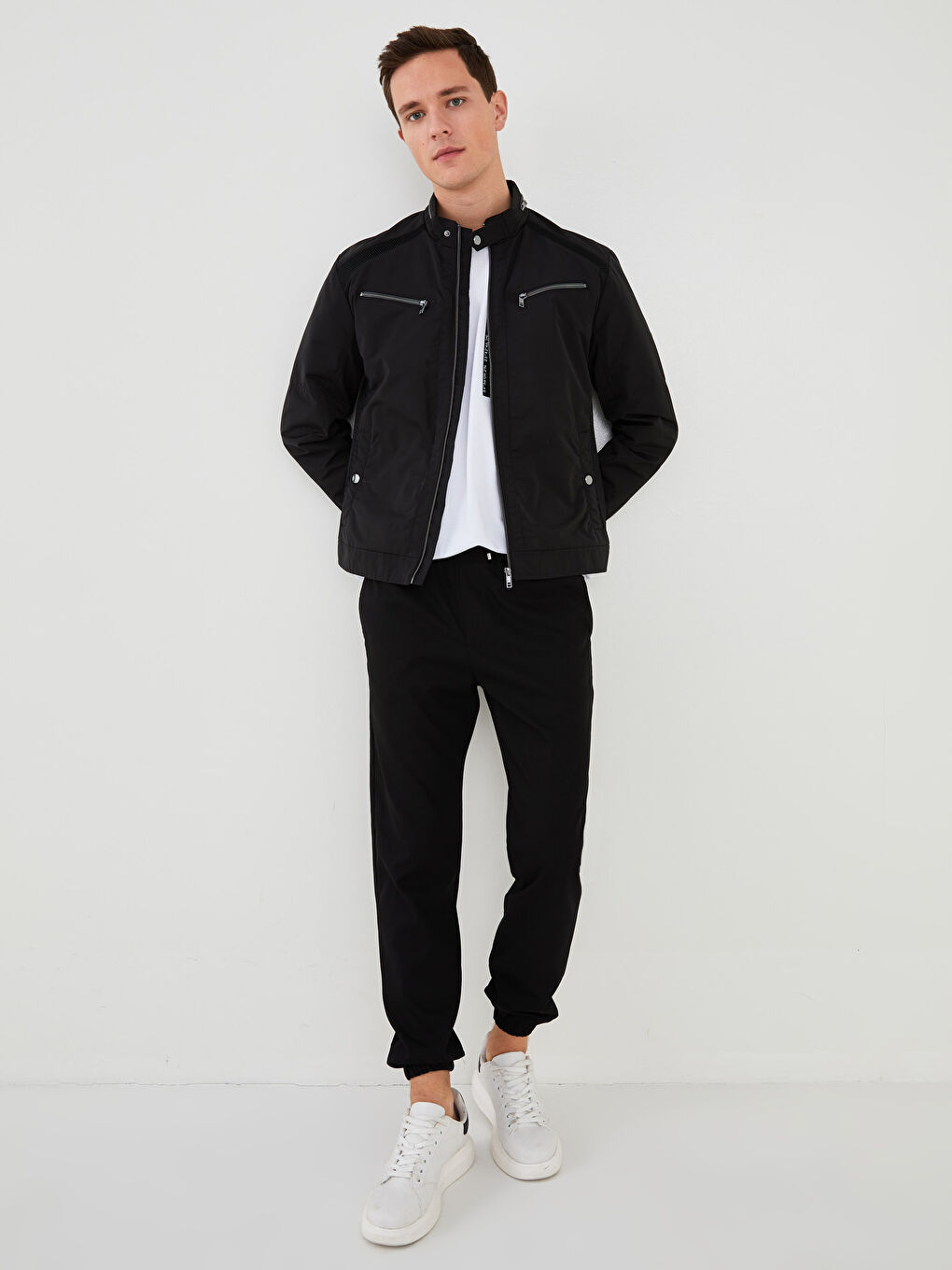 Slim Fit Biker Collar Thin Men's Coat-2