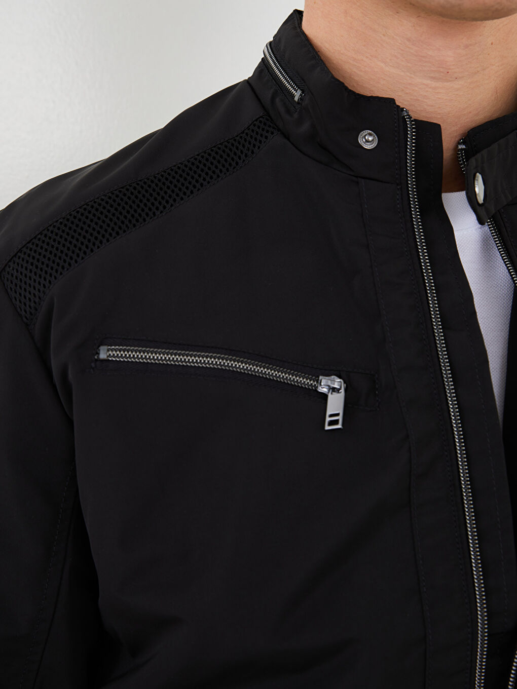 Slim Fit Biker Collar Thin Men's Coat-3