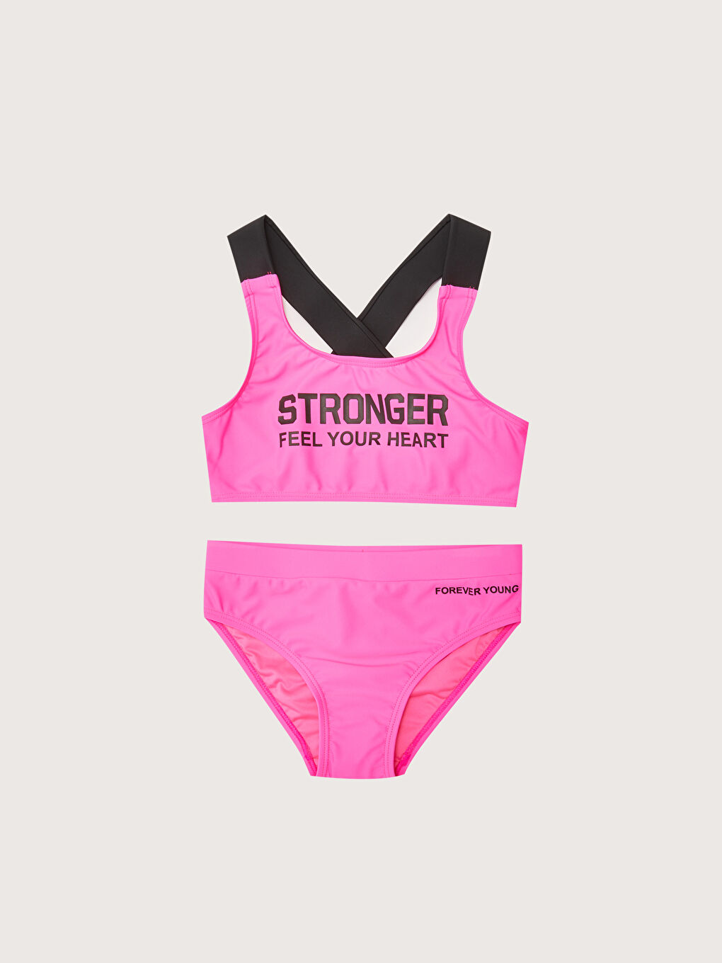 Fuşya Esnek Kumaştan Baskılı Kız Çocuk Bikini