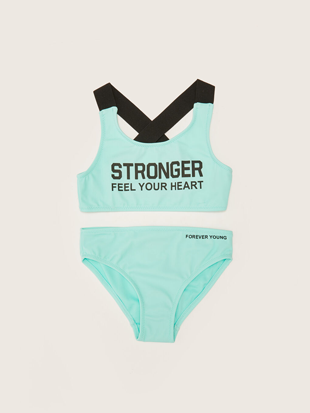 Yeşil Esnek Kumaştan Baskılı Kız Çocuk Bikini