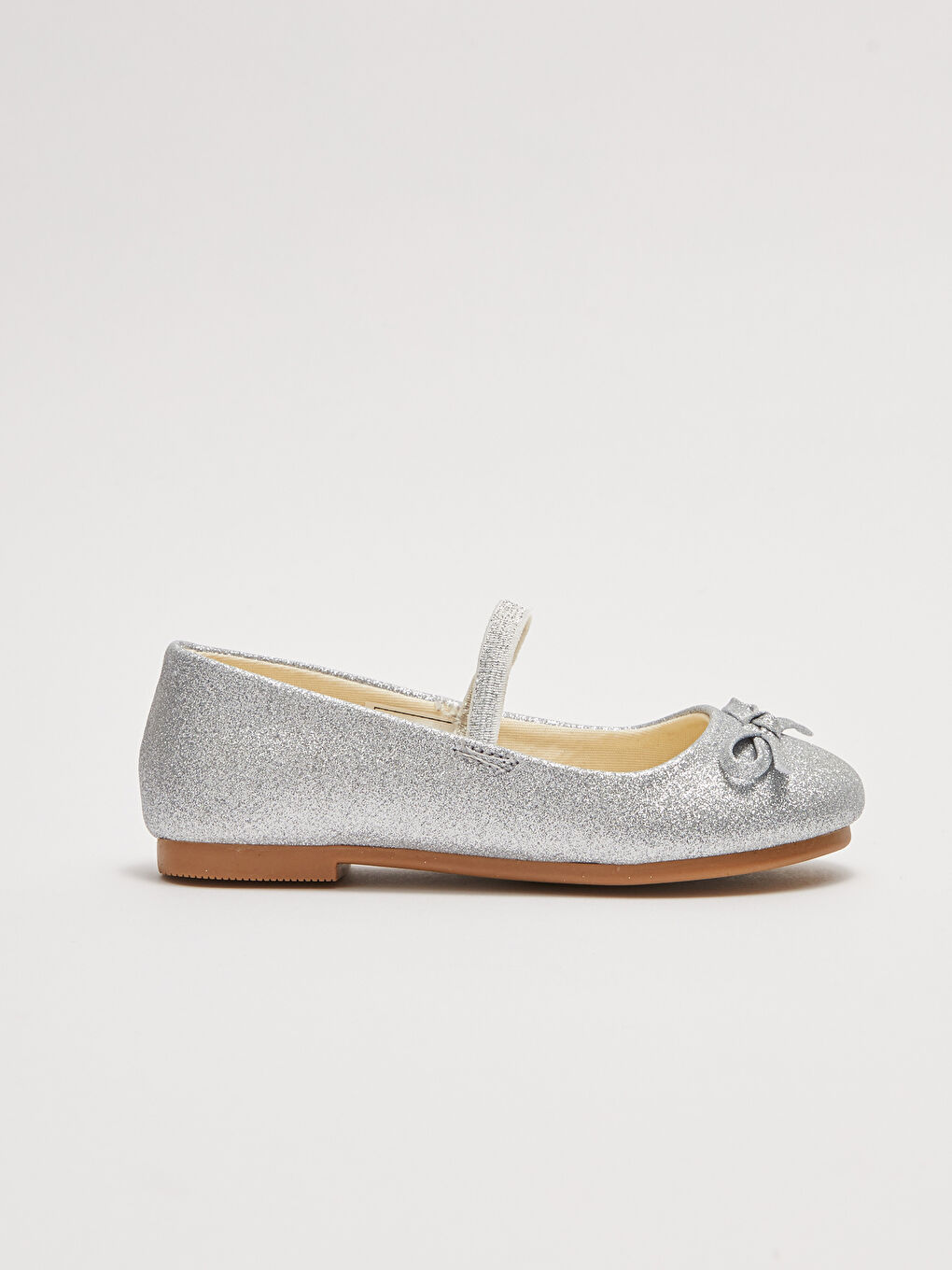 Gri Simli Fiyonk Detaylı Lastikli Kız Çocuk Babet-1