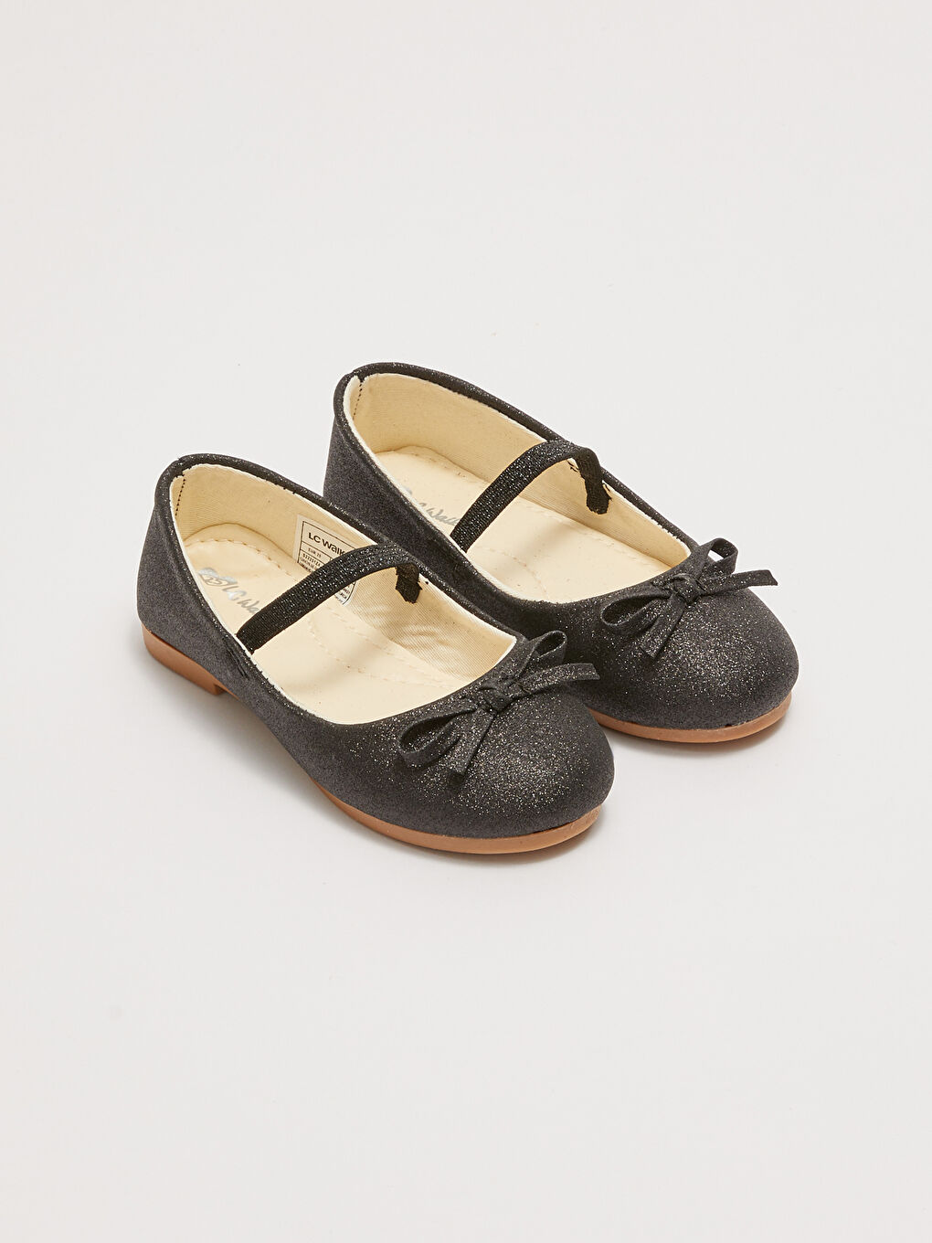 Siyah Simli Fiyonk Detaylı Lastikli Kız Çocuk Babet