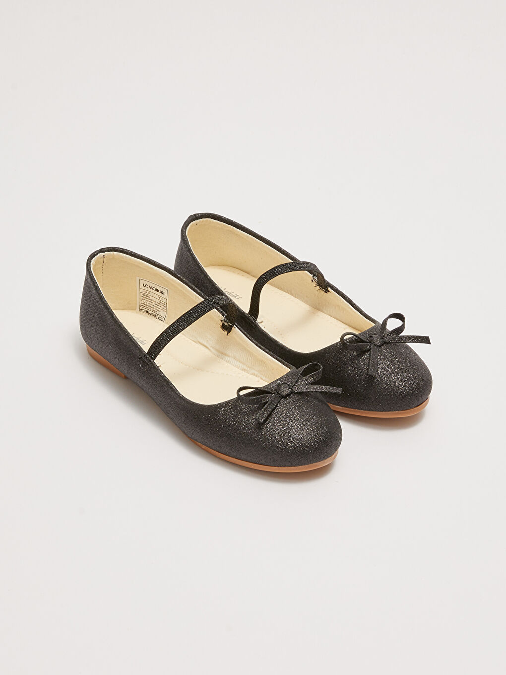 Siyah Simli Fiyonk Detaylı Lastikli Kız Çocuk Babet