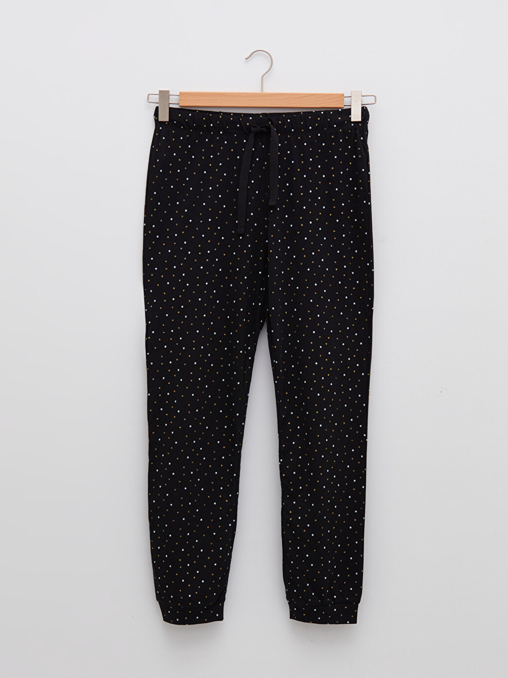 Siyah Beli Lastikli Puantiyeli Kadın Pijama Alt-5