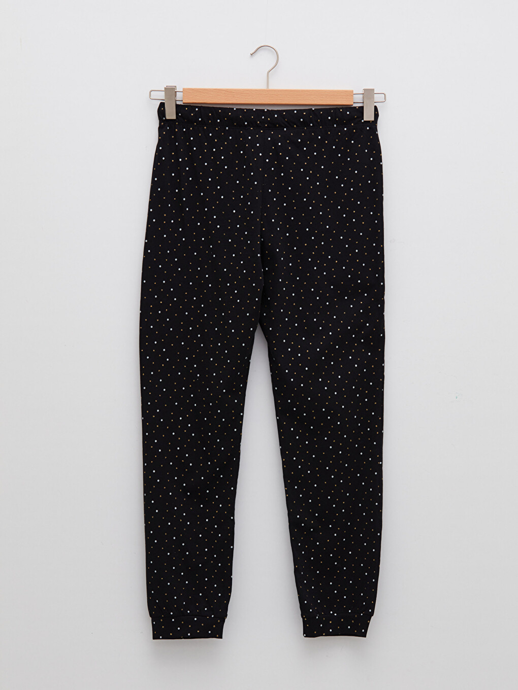 Siyah Beli Lastikli Puantiyeli Kadın Pijama Alt-6