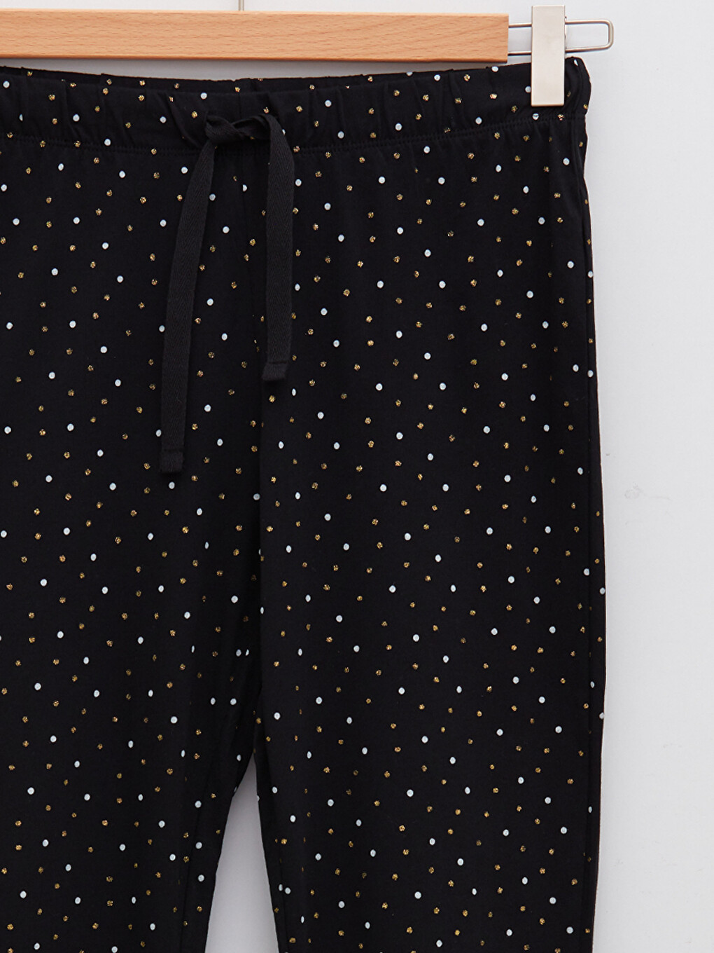 Siyah Beli Lastikli Puantiyeli Kadın Pijama Alt-7