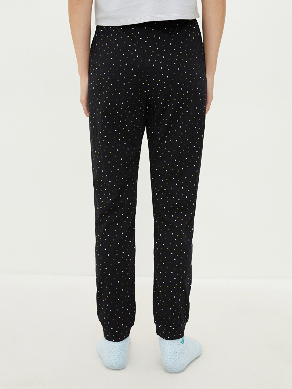 Siyah Beli Lastikli Puantiyeli Kadın Pijama Alt-4