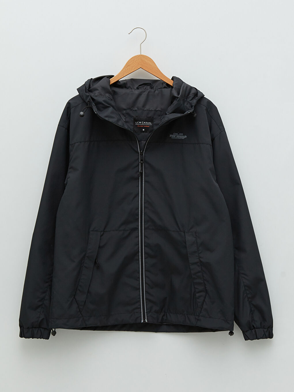 Siyah Rahat Kalıp Kapüşonlu Erkek Yağmurluk-7