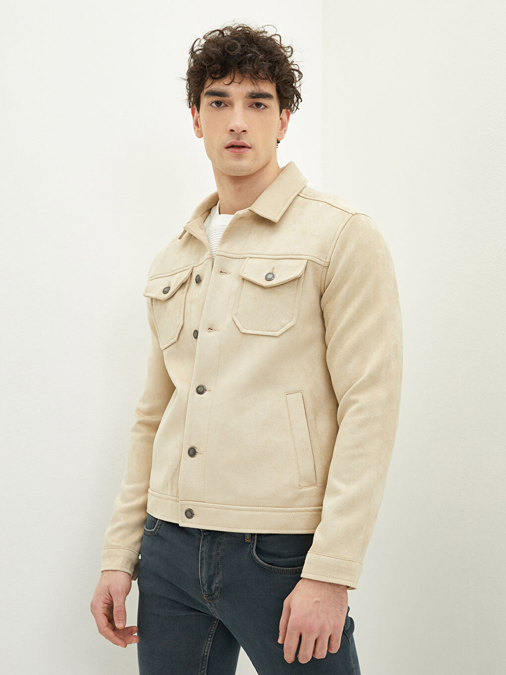 Slim Fit Shirt Neck Men's Suede Coat -S22308Z8-J0B