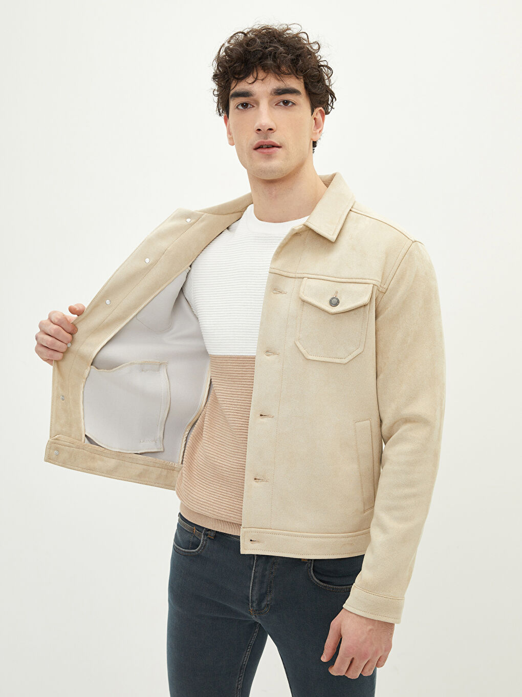 Slim Fit Shirt Neck Men's Suede Coat -S22308Z8-J0B