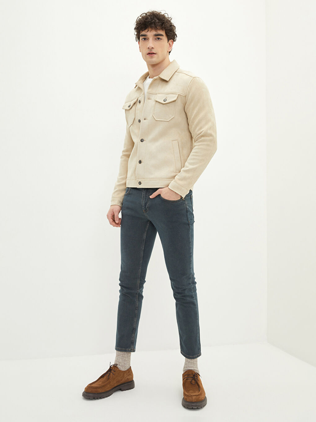 Slim Fit Shirt Neck Men's Suede Coat -S22308Z8-J0B
