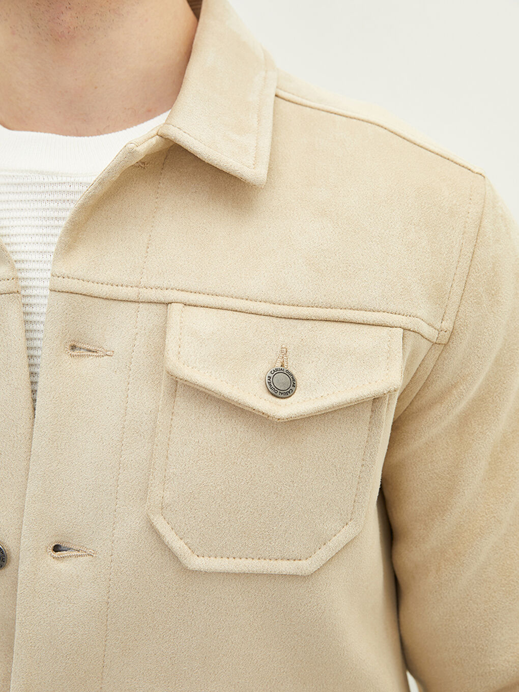 Slim Fit Shirt Neck Men's Suede Coat -S22308Z8-J0B