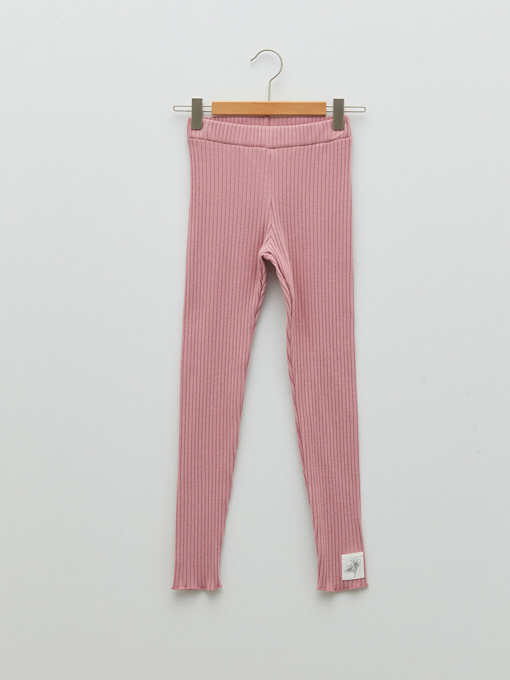 Pembe Beli Lastikli Basic Kız Çocuk Uzun Tayt