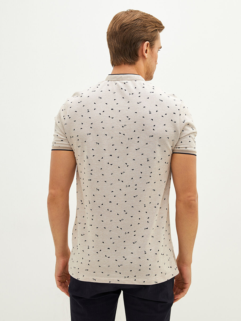 Bej Hakim Yaka Kısa Kollu Desenli Pike Erkek Tişört-4