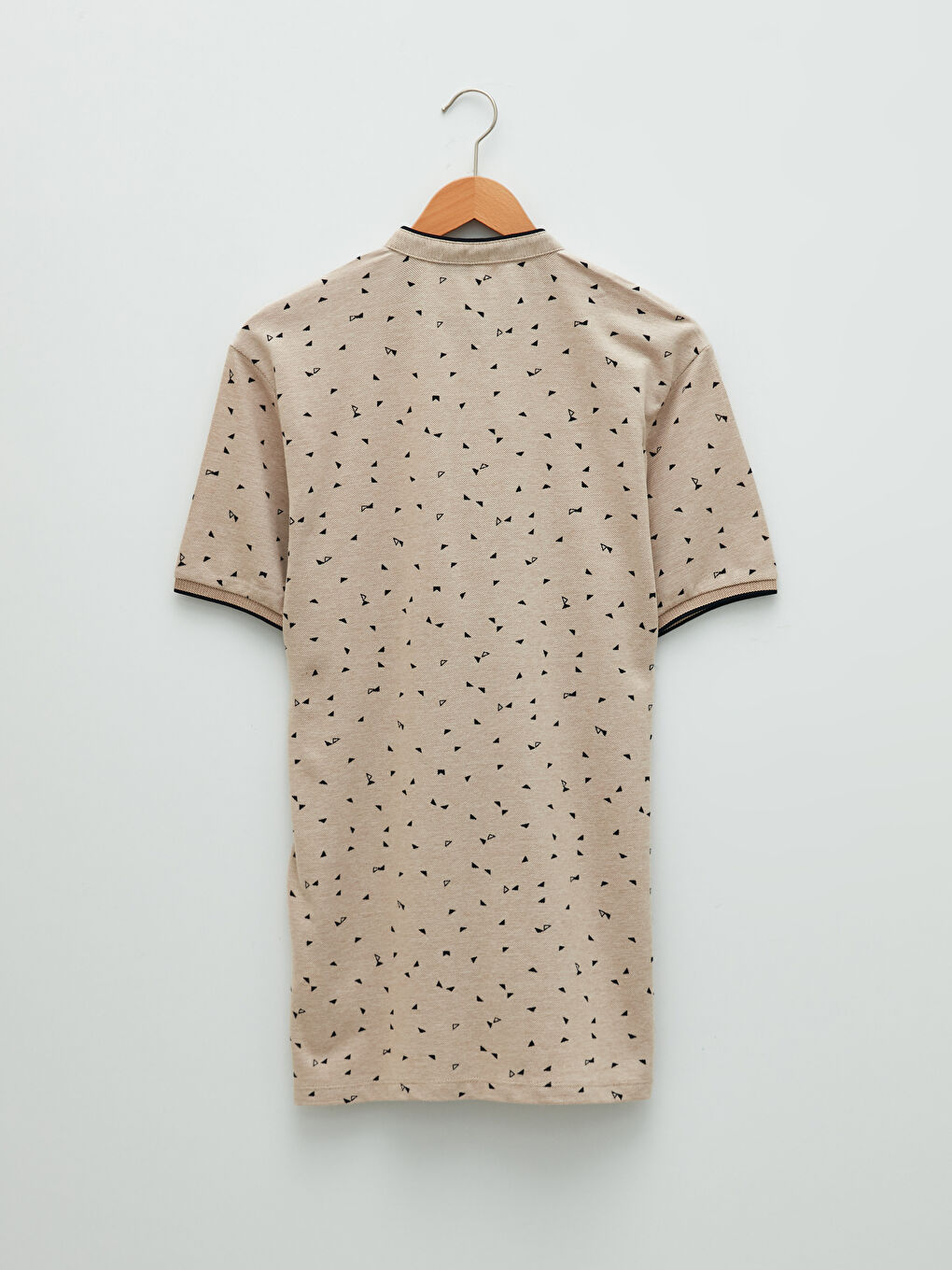 Bej Hakim Yaka Kısa Kollu Desenli Pike Erkek Tişört-6
