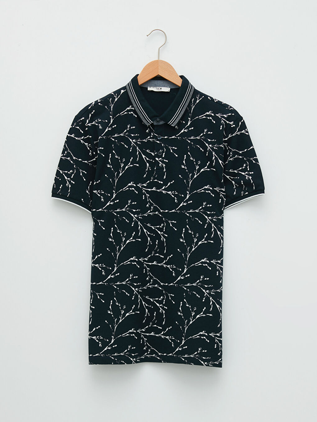 Lacivert Polo Yaka Kısa Kollu Desenli Pike Erkek Tişört-5