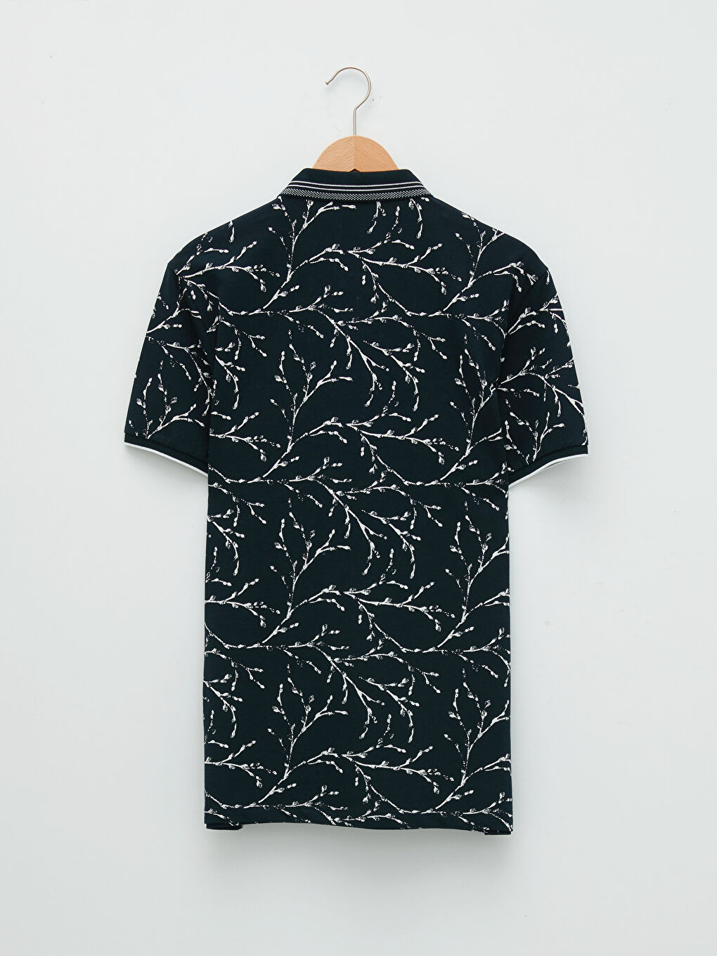 Lacivert Polo Yaka Kısa Kollu Desenli Pike Erkek Tişört-6