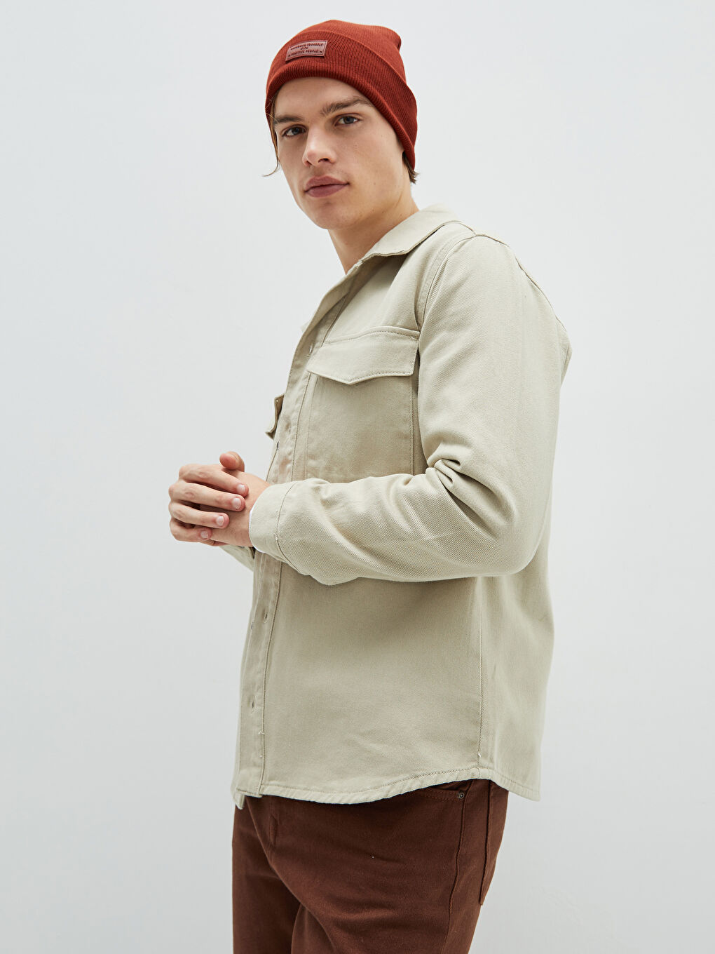 Bej Rahat Kalıp Uzun Kollu Erkek Gömlek Ceket