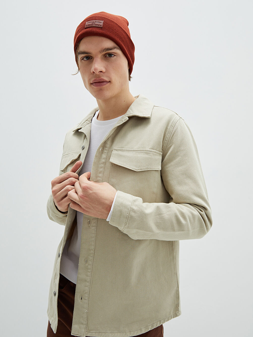 Bej Rahat Kalıp Uzun Kollu Erkek Gömlek Ceket-1