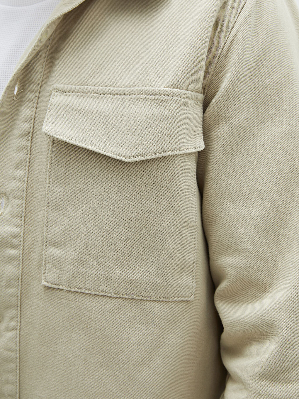 Bej Rahat Kalıp Uzun Kollu Erkek Gömlek Ceket-2