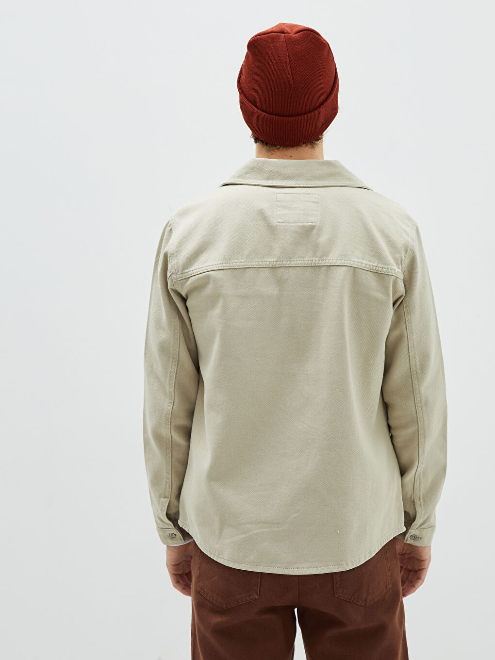 Bej Rahat Kalıp Uzun Kollu Erkek Gömlek Ceket-4