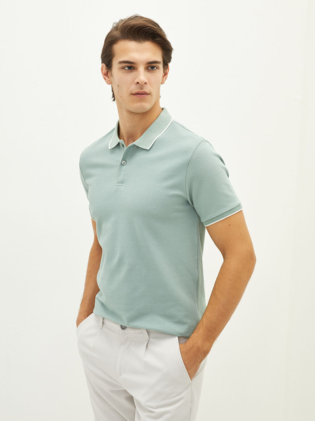 Yeşil Polo Yaka Kısa Kollu Erkek Tişört-3