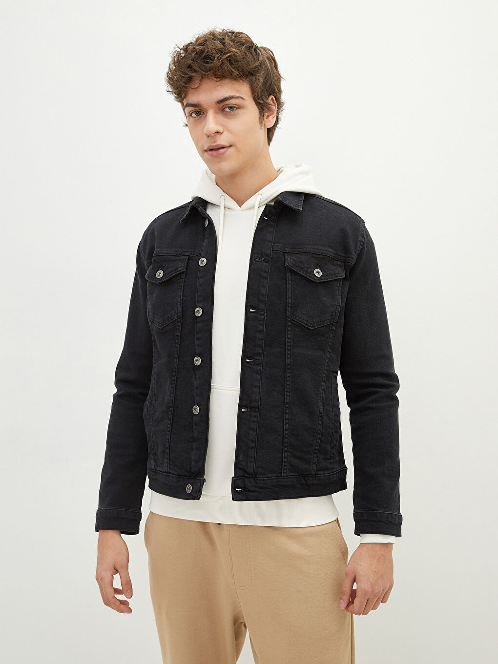 Siyah Slim Fit Gömlek Yaka İnce Erkek Mont-2