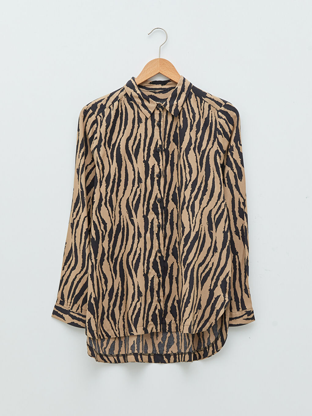 Front Button Closure Patterned Long Sleeve Viscose Women's Shirt-5