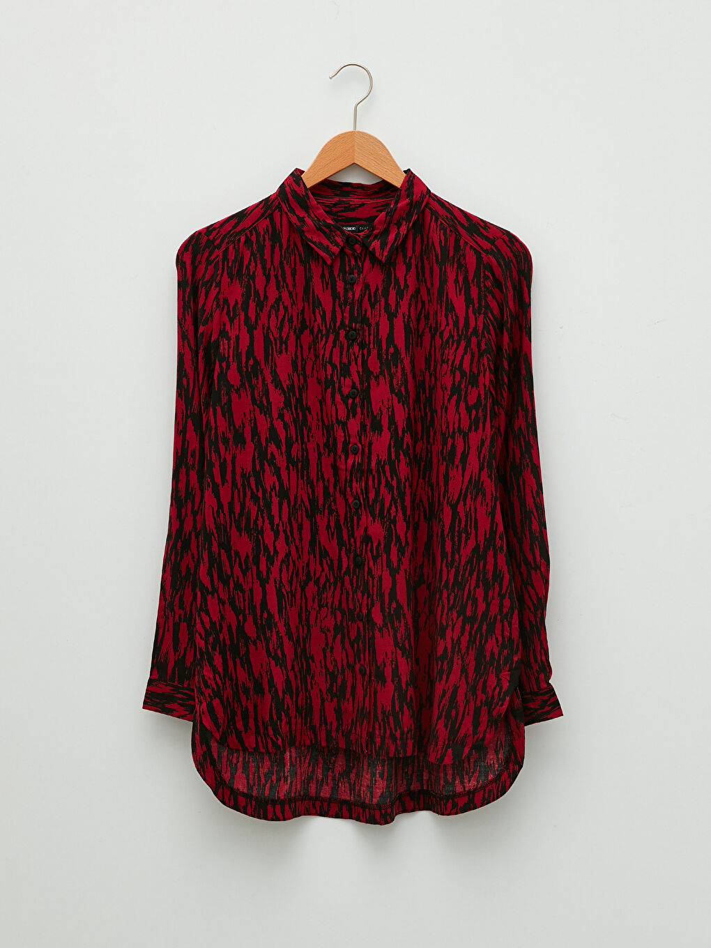 Front Button Closure Patterned Long Sleeve Viscose Women's Shirt-4