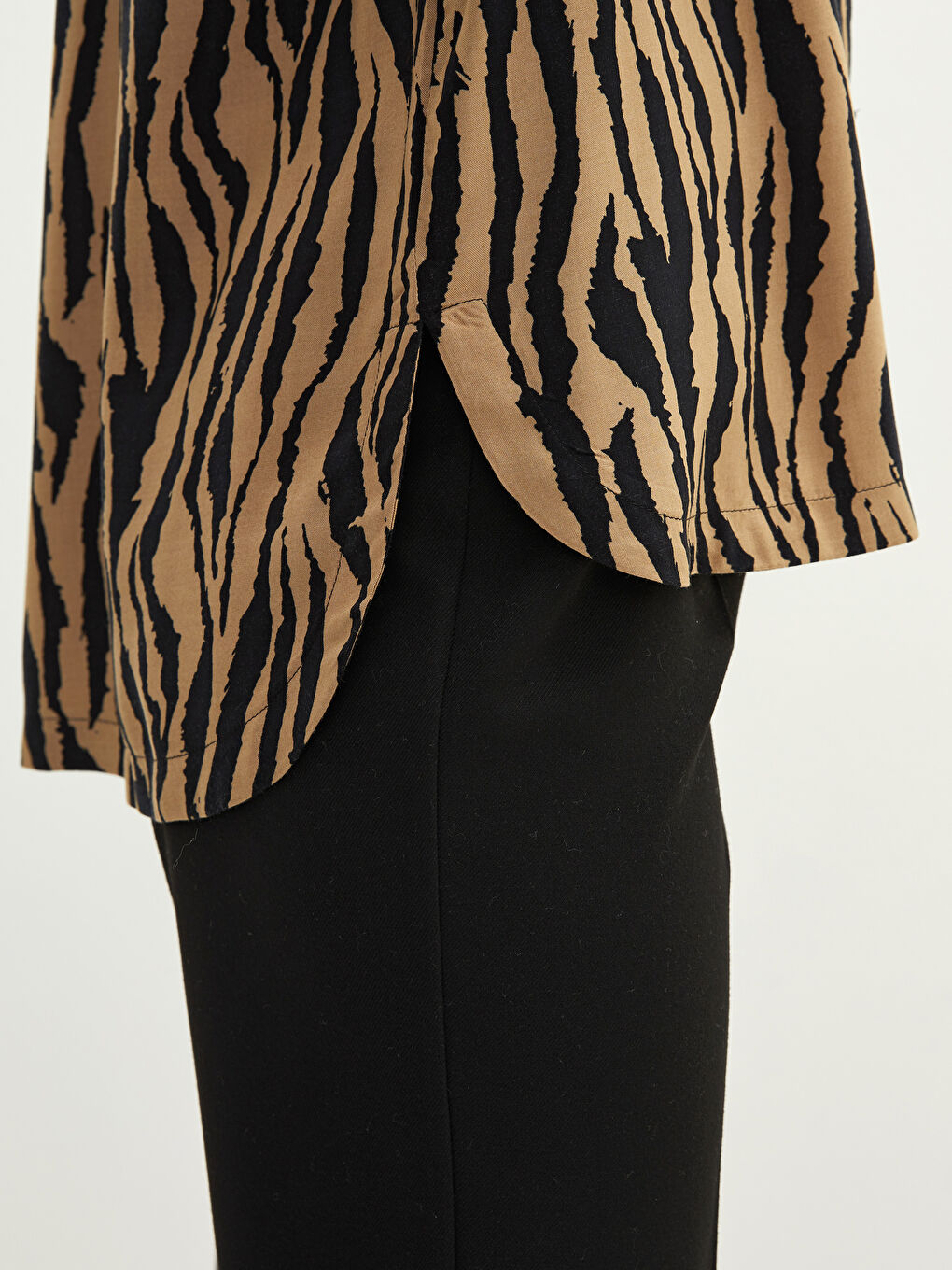 Front Button Closure Patterned Long Sleeve Viscose Women's Shirt-2