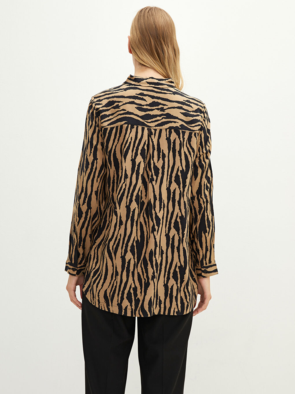 Front Button Closure Patterned Long Sleeve Viscose Women's Shirt-4