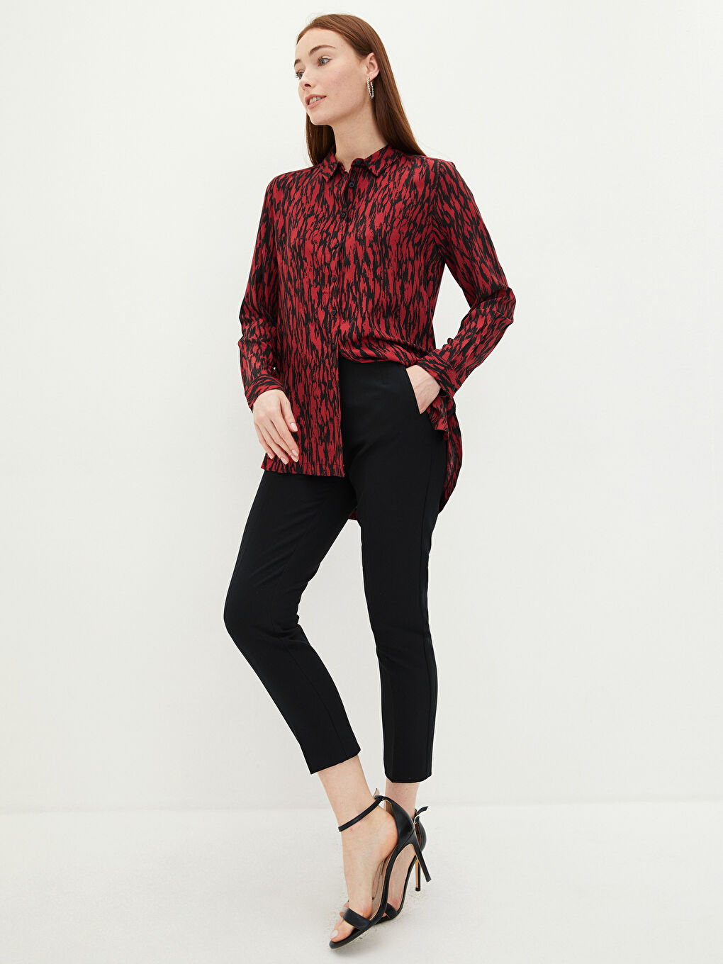 Front Button Closure Patterned Long Sleeve Viscose Women's Shirt-1