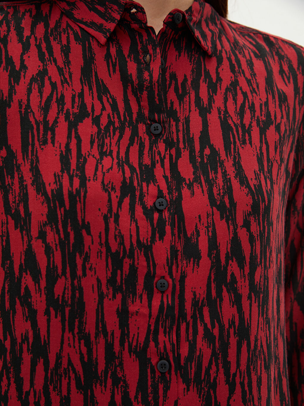 Front Button Closure Patterned Long Sleeve Viscose Women's Shirt-2