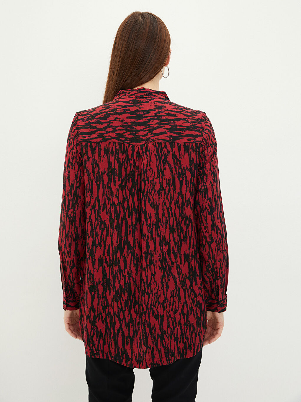 Front Button Closure Patterned Long Sleeve Viscose Women's Shirt-3