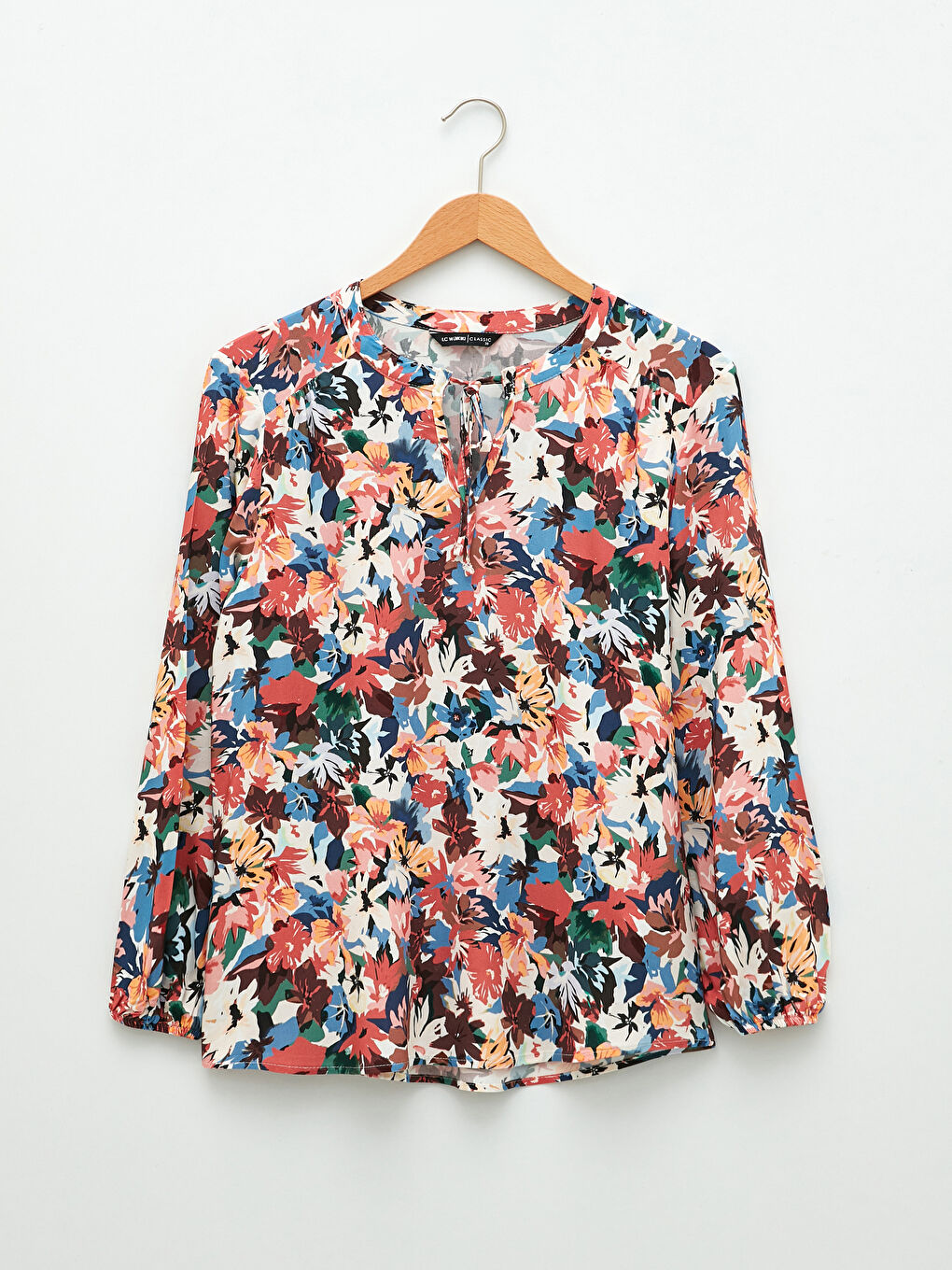 Karışık Bağlamalı Yaka Desenli Uzun Kollu Viskon Kadın Bluz-5