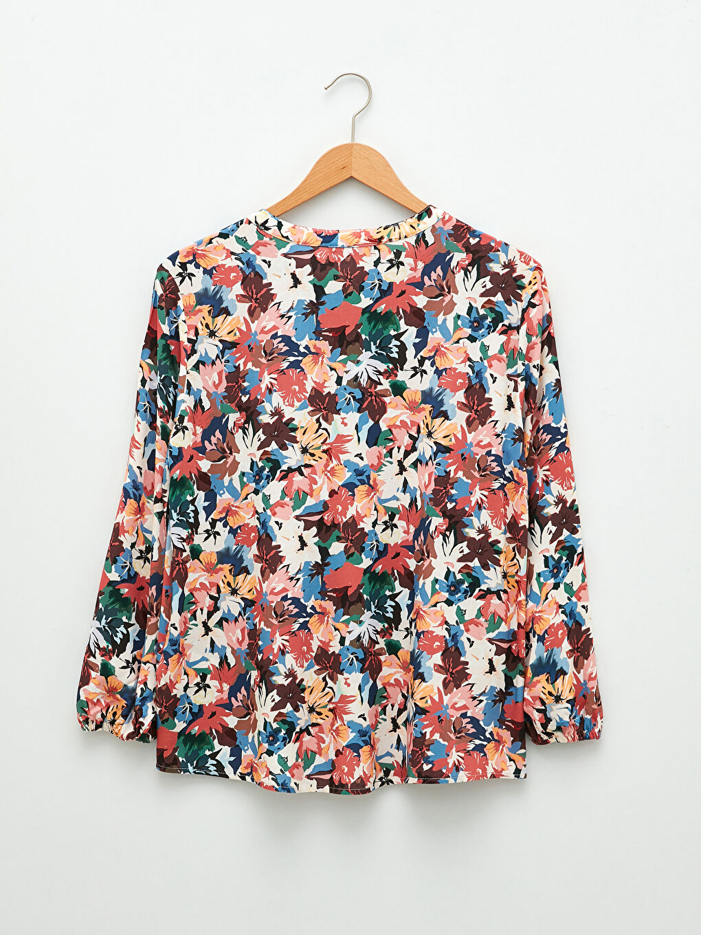 Karışık Bağlamalı Yaka Desenli Uzun Kollu Viskon Kadın Bluz-6