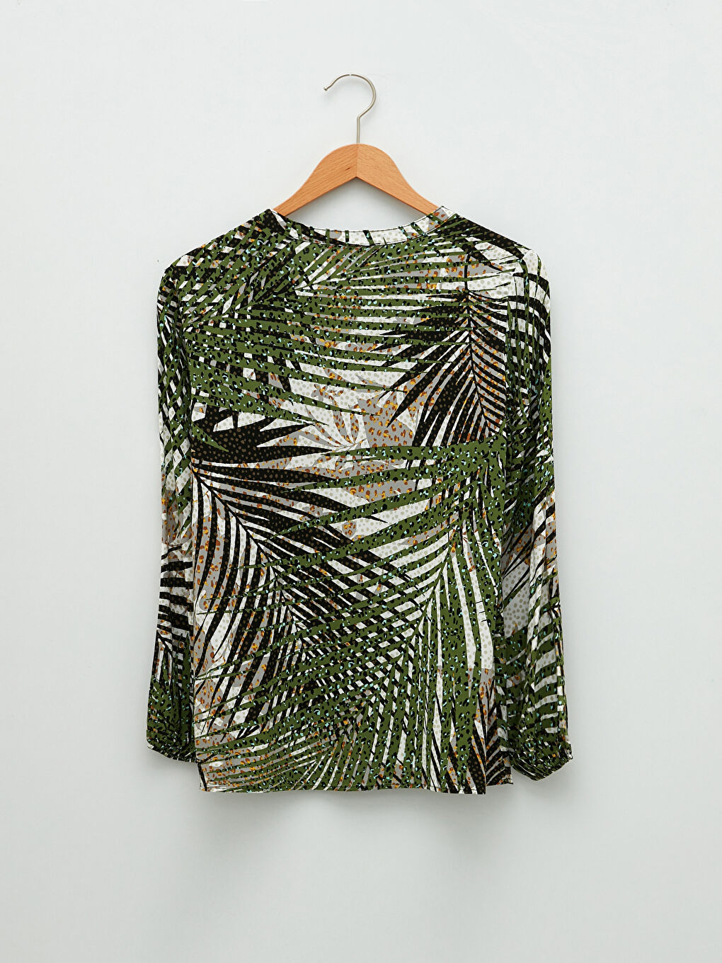 بلوزة للسيدات بأكمام طويلة وياقة مربوطة ونقشة منقوشة من قماش الفيسكوز-5