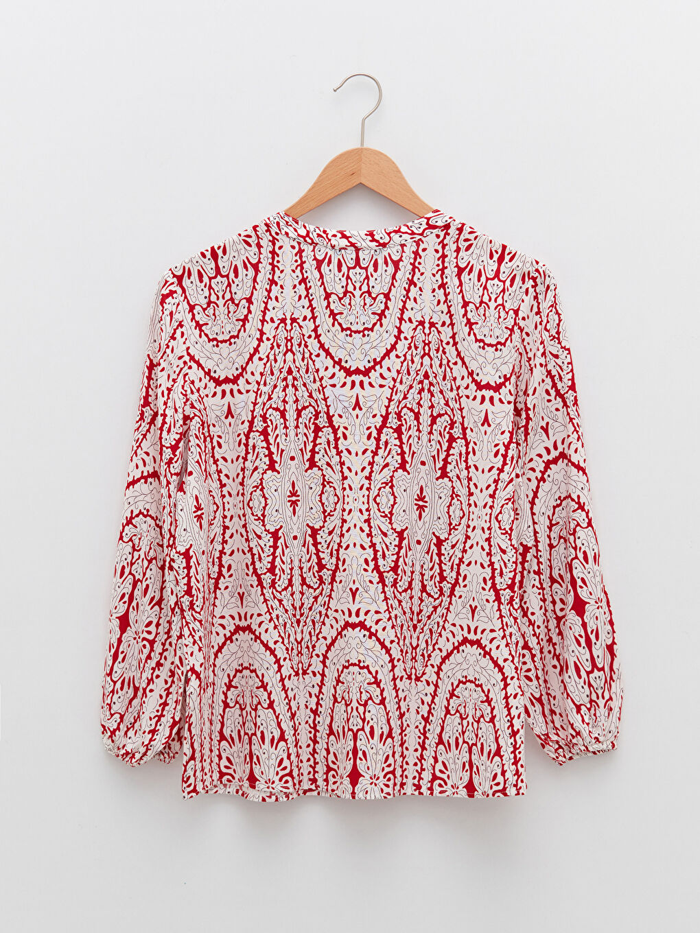 Tie Neck Patterned Long Sleeve Viscose Women's Blouse-6
