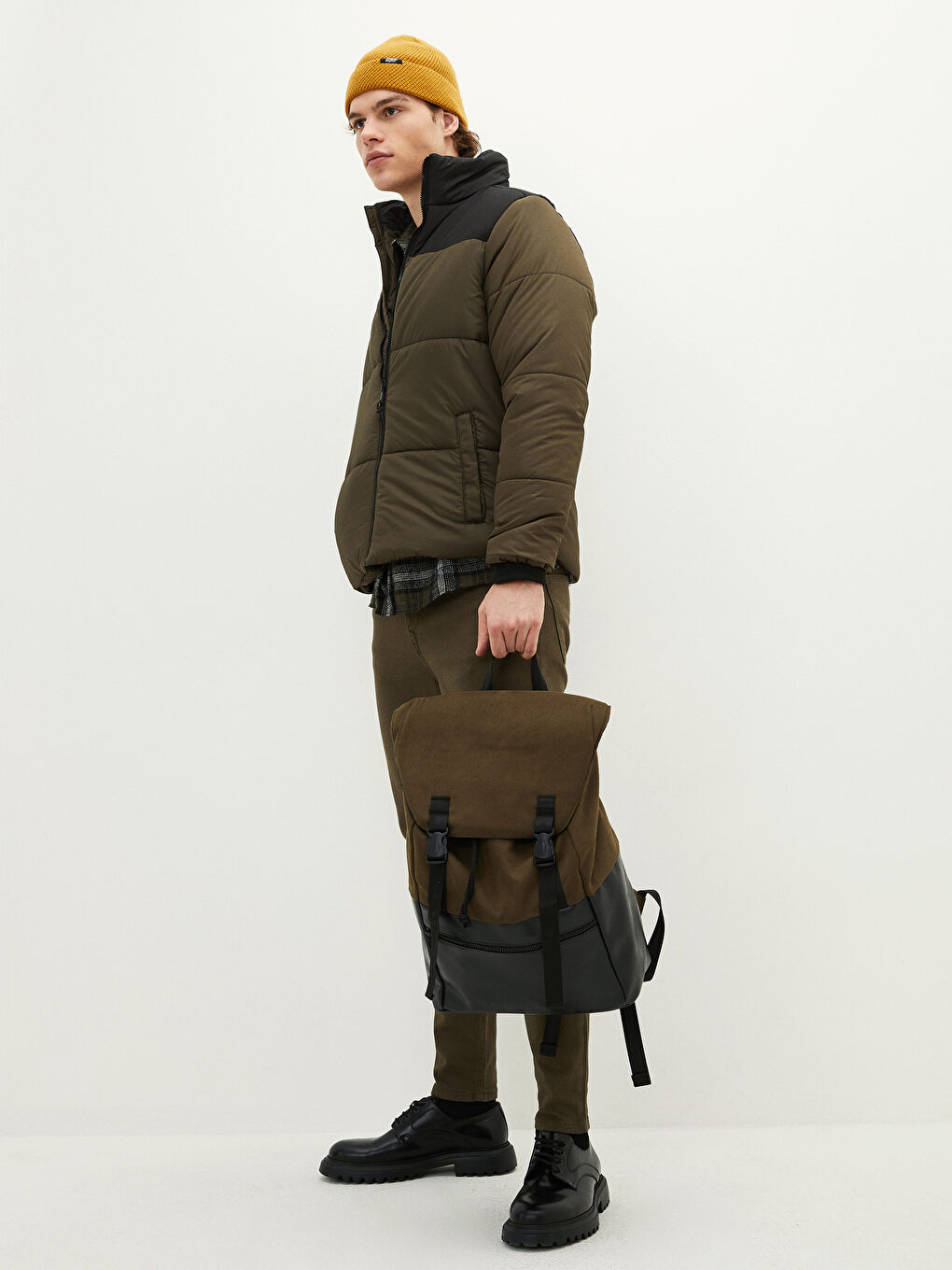 Haki Kanvas Klips Tokalı Erkek Sırt Çantası-1