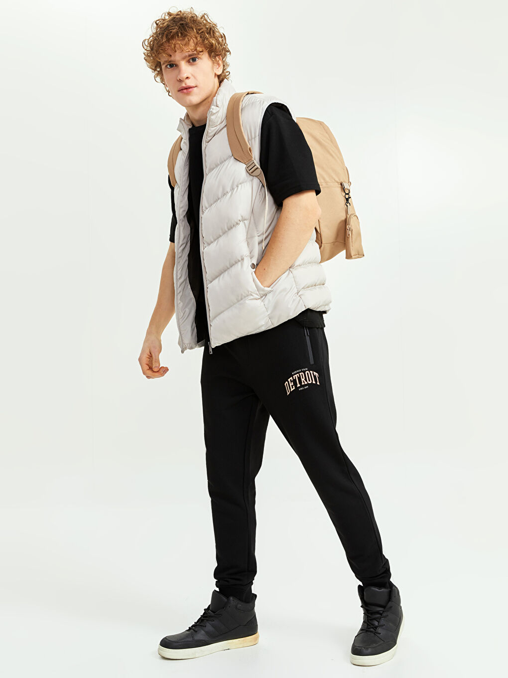 Bej File Detaylı Erkek Sırt Çantası-1