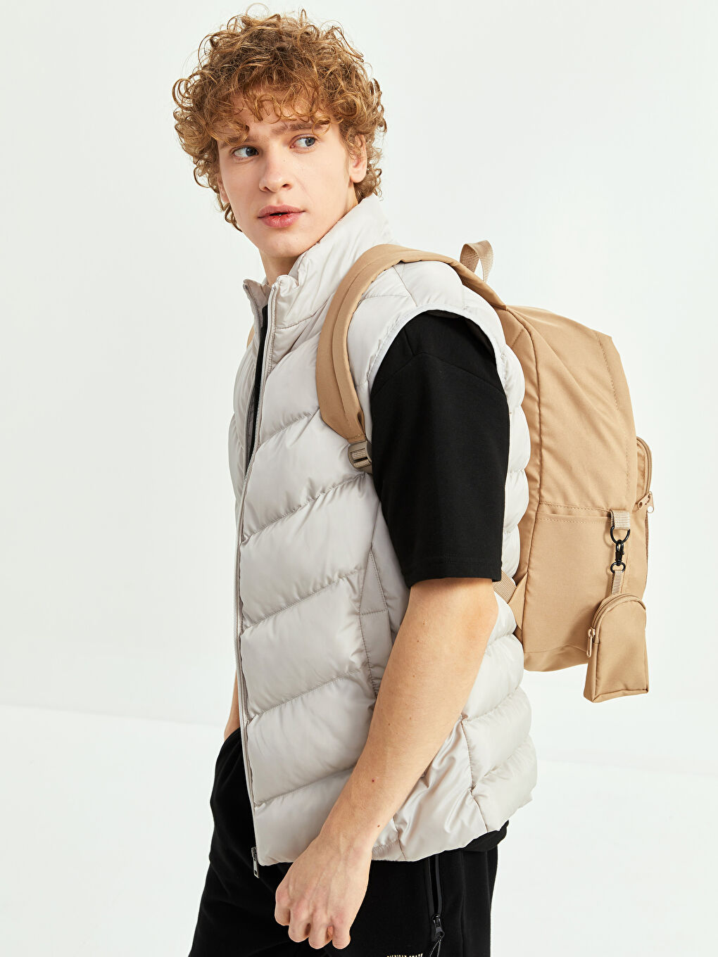 Bej File Detaylı Erkek Sırt Çantası-2