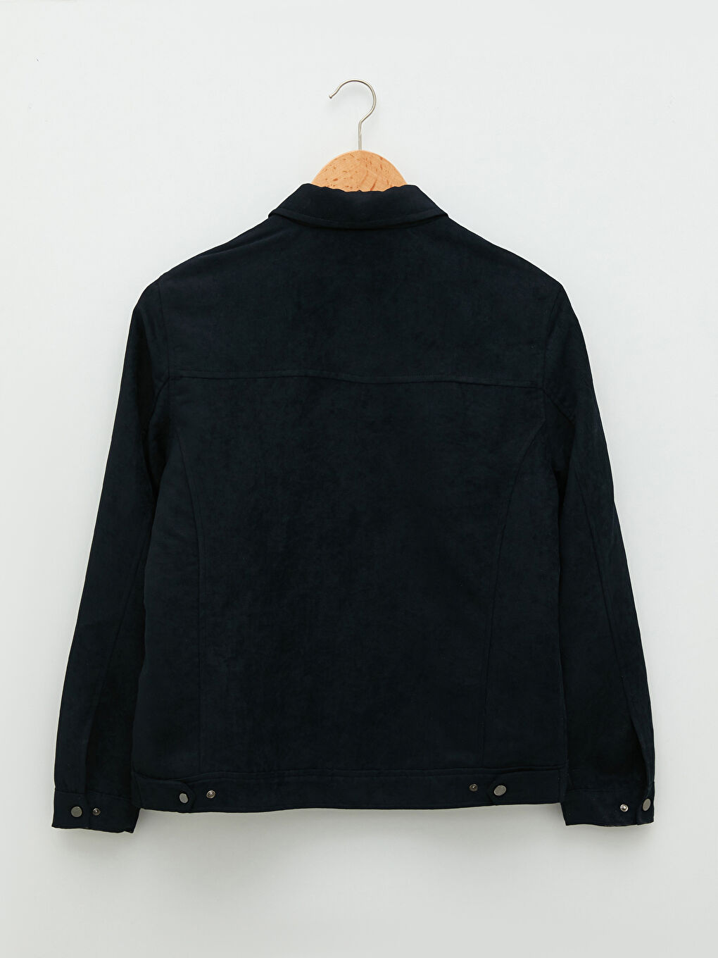 Lacivert Standart Kalıp Gömlek Yaka Erkek Deri Görünümlü Mont-6