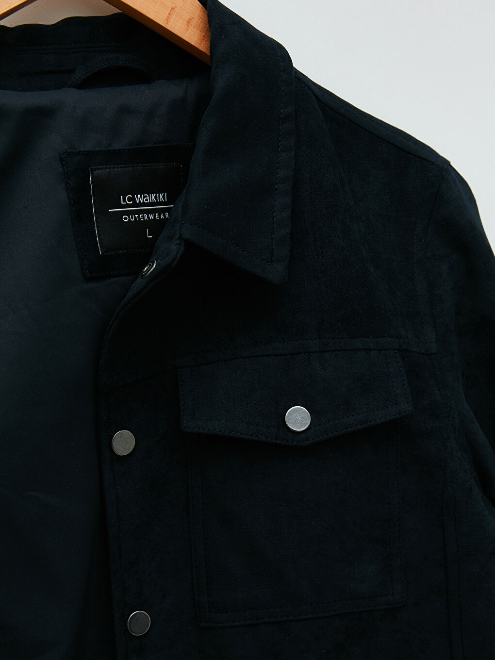 Lacivert Standart Kalıp Gömlek Yaka Erkek Deri Görünümlü Mont-7