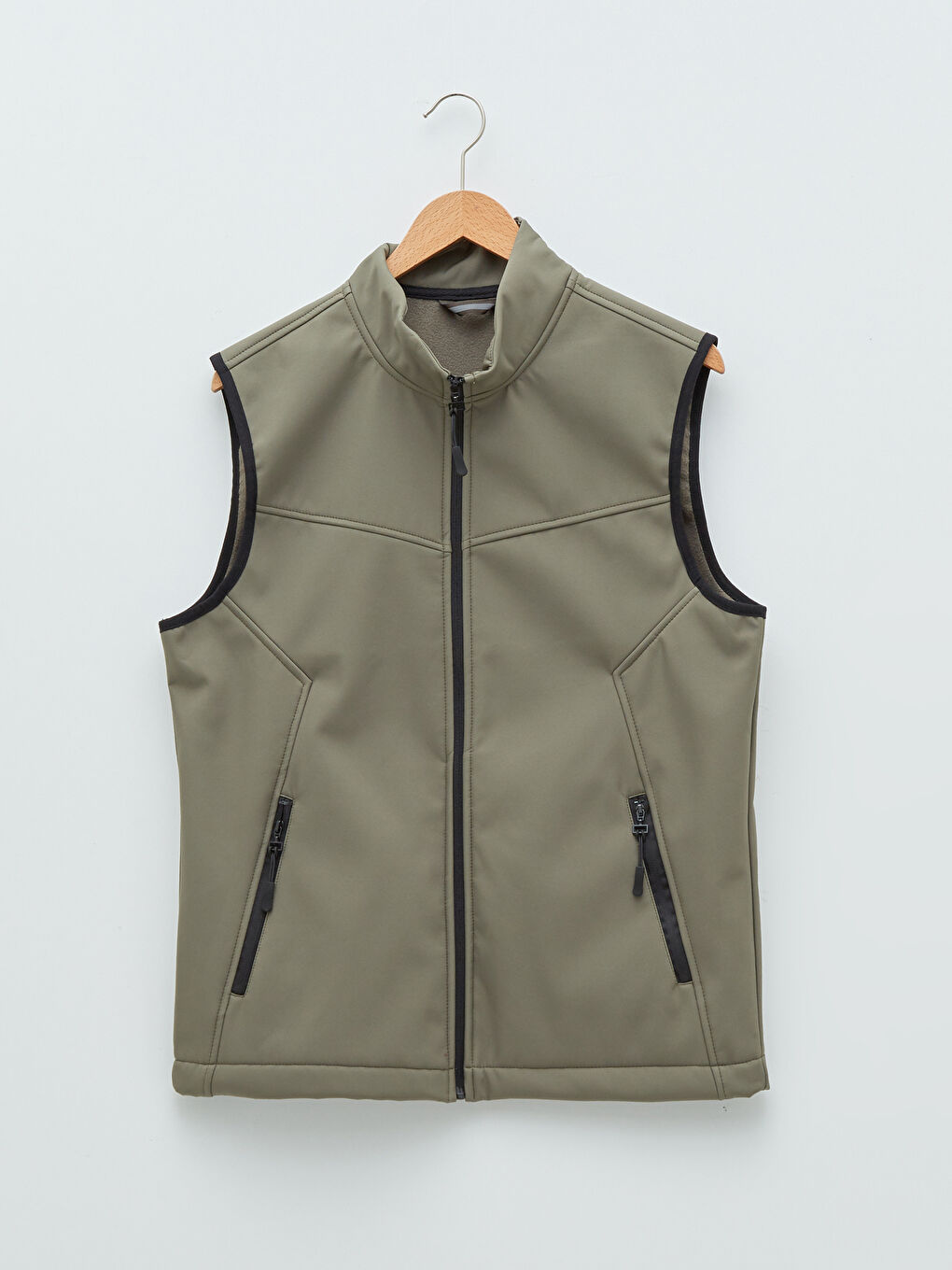 Haki Standart Kalıp Dik Yaka Erkek Yelek-6