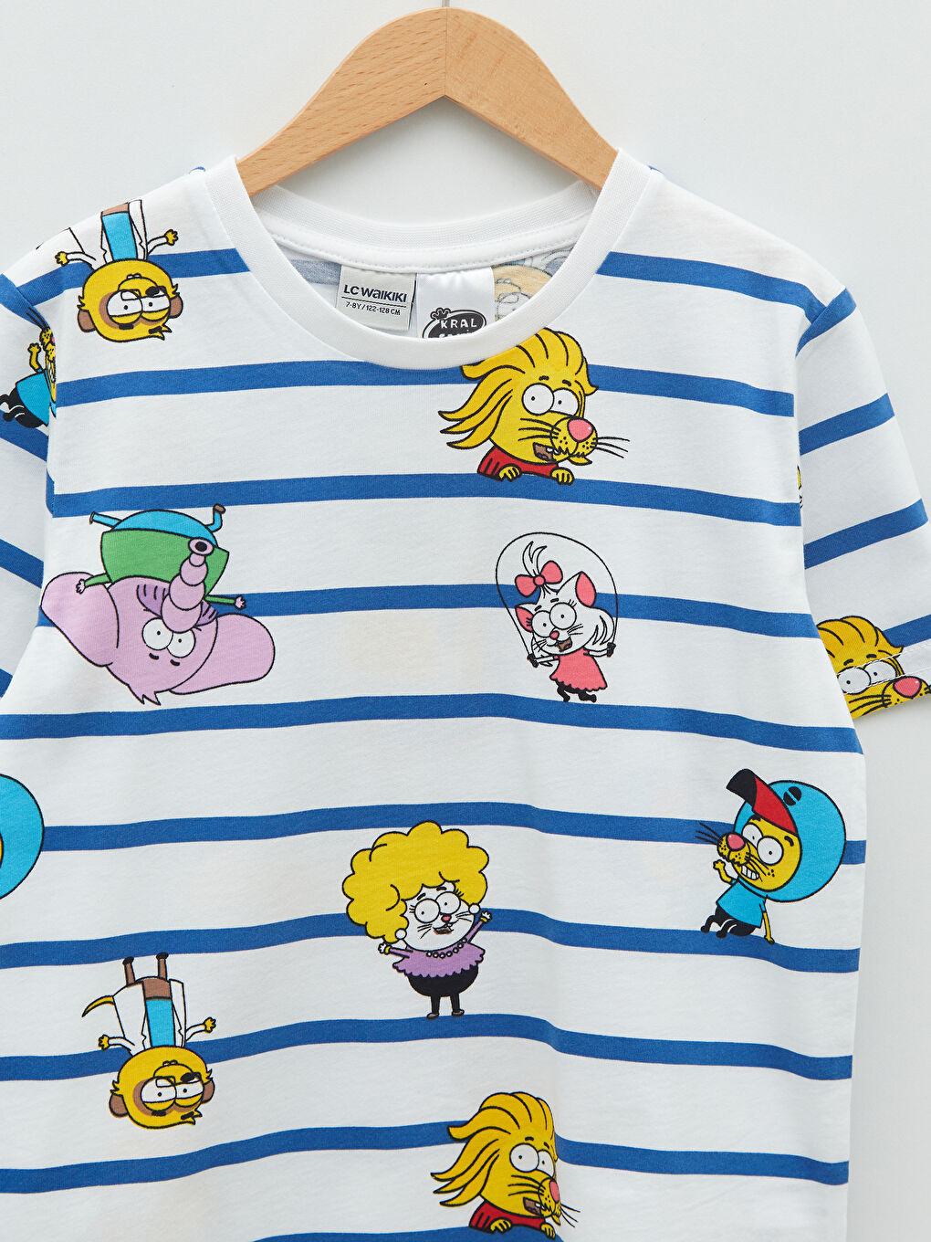 Lacivert Bisiklet Yaka Kral Şakir Baskılı Kısa Kollu Erkek Çocuk Tişört-2